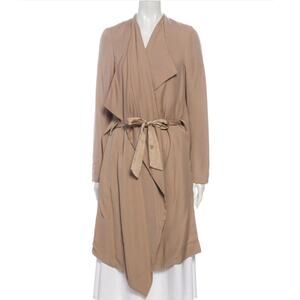 Allsaints Iza Coat Open Draped Front Belted Knee Length Neutrals Tan Size 6